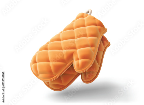 Orange Quilted Oven Mitts 3D vector icon render illustration