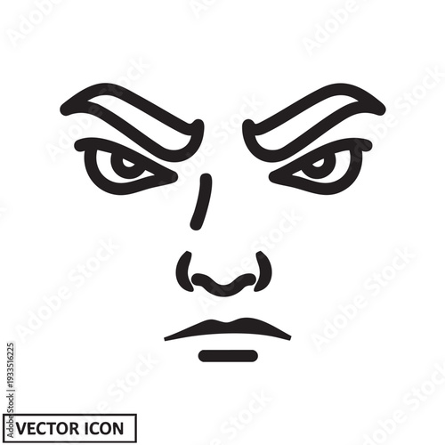 A stern-looking face with furrowed eyebrows and a serious expression is depicted in a simple vector illustration.