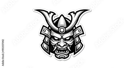 Samurai Helmet with Menacing Face Illustration