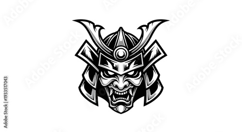 Samurai Helmet with Fierce Mask Illustration