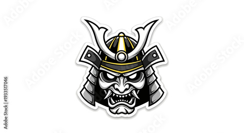 Samurai warrior head emblem illustration