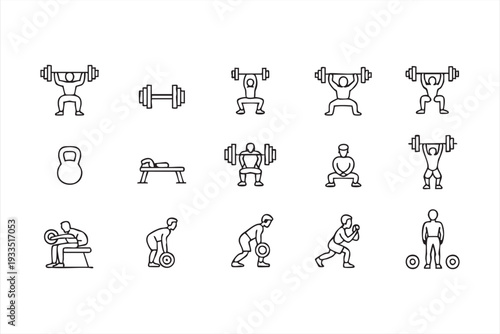Strength Training Vector Icon Pack with Barbell and Gym Exercise Symbols