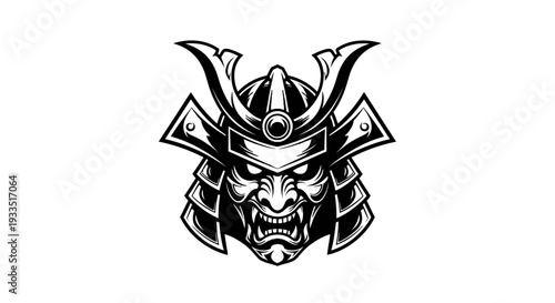 Samurai helmet illustration on a warrior's face