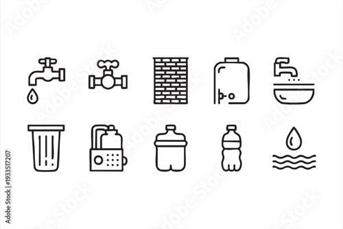 Plumbing and Water Utility Vector Icon Collection in Minimal Style