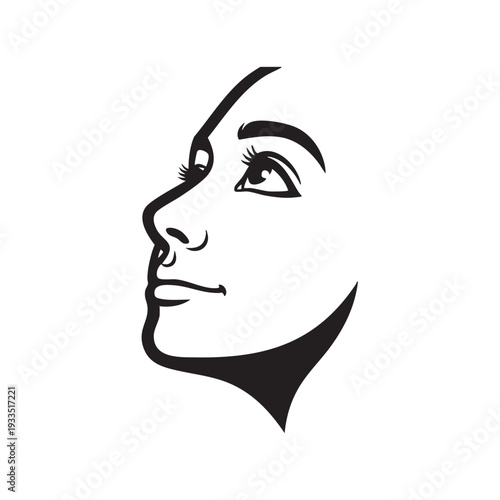 Elegant female profile illustration showcasing facial features in a minimalist black line art style.