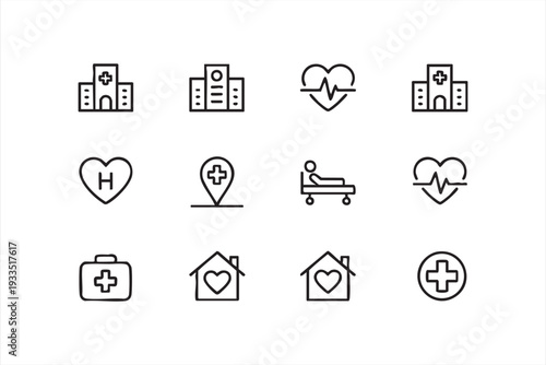 Medical Healthcare and Hospital Line Icons for Clinic and Health Services