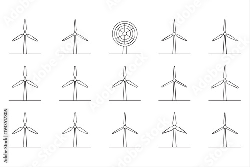 Clean Energy Windmill Icon Set for Green Technology and Environment
