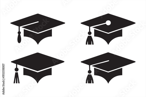 Academic Mortarboard Icons for Graduation Ceremony and Student Success