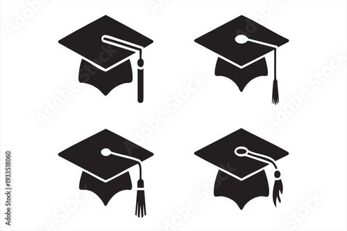 Academic Success and Graduation Cap Icons for School and College Design