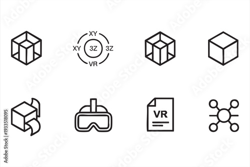 Virtual Reality and Metaverse Outline Icons in Minimal Vector Style