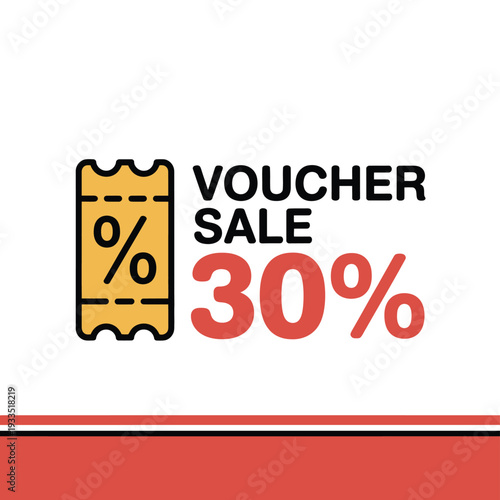 A graphic illustration announces a voucher sale with a 30% discount.