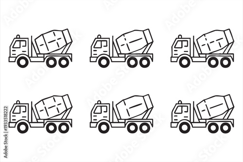 Minimal Concrete Mixer Truck Icons for Engineering and Industry Design