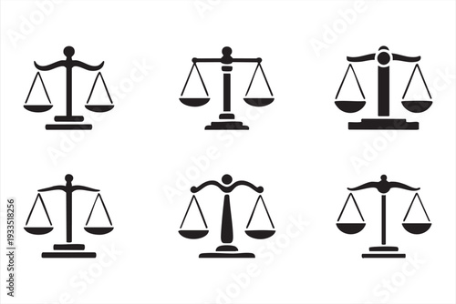 Legal Balance Scale Icons for Law, Equality, and Judiciary Concepts