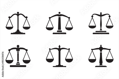 Justice Law Balance Scales Icon Set for Legal and Courtroom Design