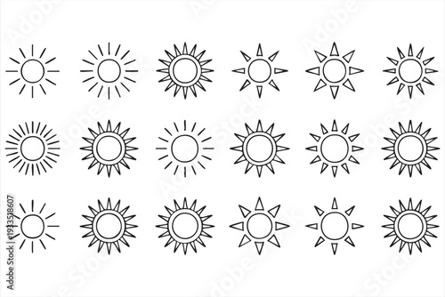 Minimal Sun Weather Icons Collection for Climate and Summer Concepts
