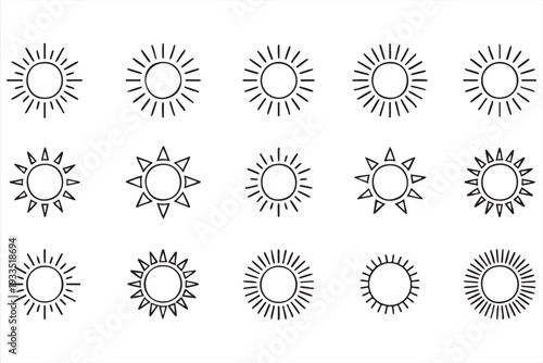 Sun Weather and Solar Line Icons for Climate and Forecast Design