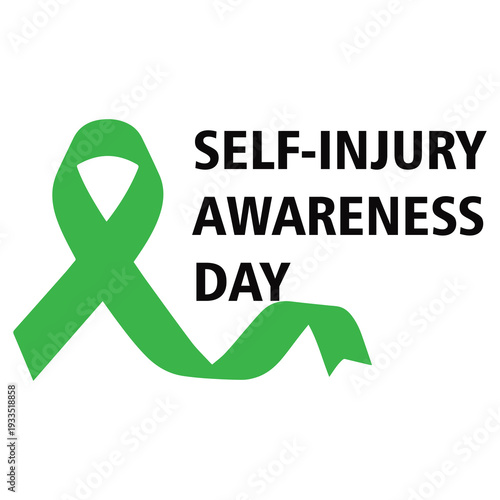 Self-Injury Awareness Day Green Ribbon Vector Illustration