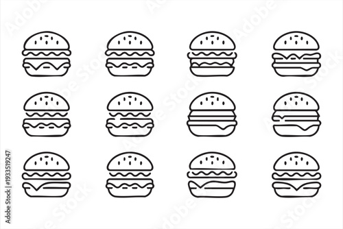 Hamburger Fast Food Symbol Set for Delivery and Takeaway Concepts