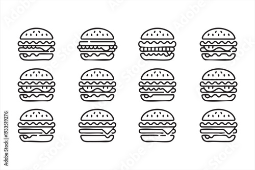 Modern Burger Food Icons for Cafe and Street Food Graphics