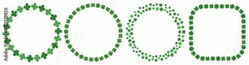 Four leaf clover vector frames set, cute green floral borders for Saint Patrick's Day designs, backgrounds and cards