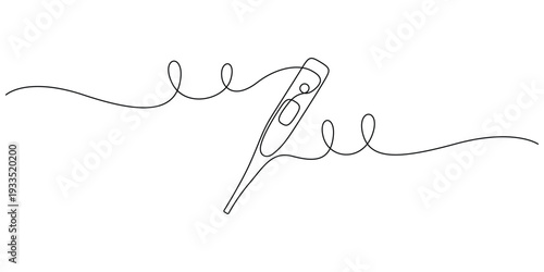 Minimalist continuous one line art illustration of a medical digital thermometer isolate vector illustration