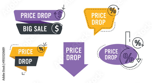 Price Drop and Big Sale Banners Collection with Discount Icons