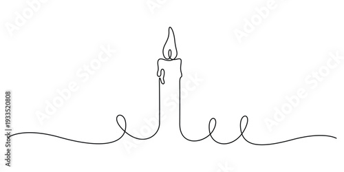 Continuous one line drawing of a burning candle isolate vector design