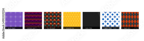 High resolution seamless patterns with bold geometric and organic designs. Vibrant, tileable backgrounds ideal for fabric printing, textile production, wallpaper, packaging, wrapping paper, scrapbook