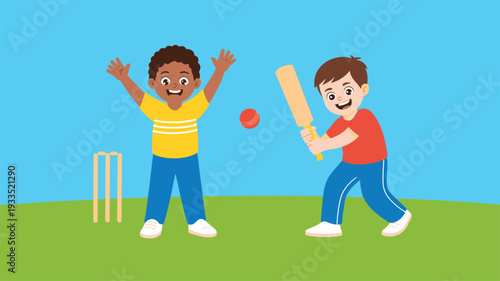 Boys playing cricket game