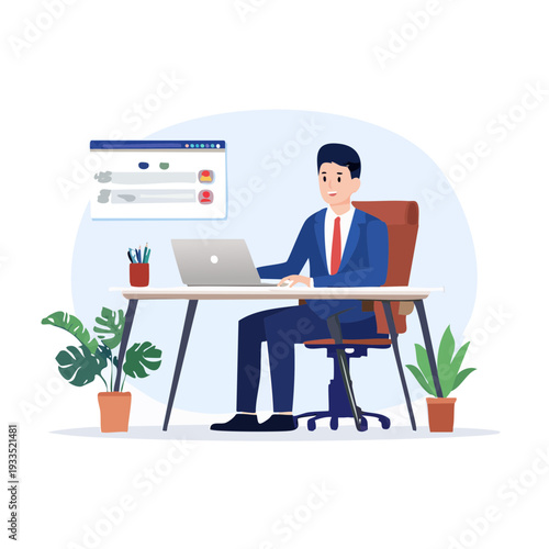 オンライン会議中のサラリーマン白背景ベクター