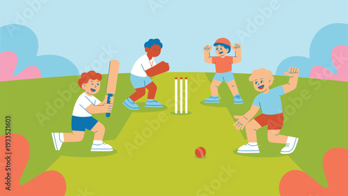 Boys playing cricket outdoors