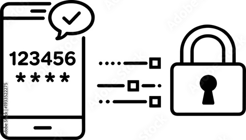 Two-Factor Authentication Minimalist Icon - Mobile OTP Security and Secure Login Line Art Illustration