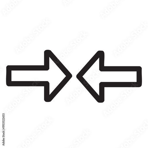 Two opposing arrows pointing in opposite directions, symbolizing exchange or interaction between two entities, simple graphic illustration