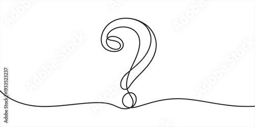 Single line drawing of a question mark symbol on a plain white background for minimalist design. Vector, illustration