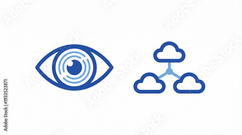 Set of 2 blue cloud and eye icons vector