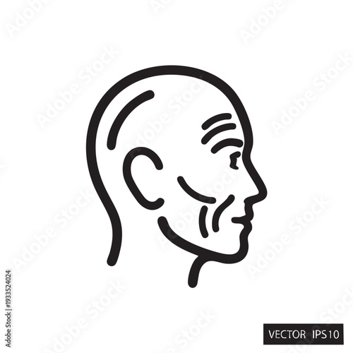 Simplified line art illustration of a person's profile showcasing facial features and head shape in a minimalist style