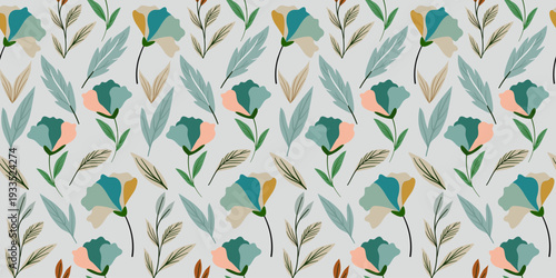 Vintage green nature vector illustration featuring a seamless floral pattern with ornate spring leaves for elegant textile wallpaper decoration and fabric design element