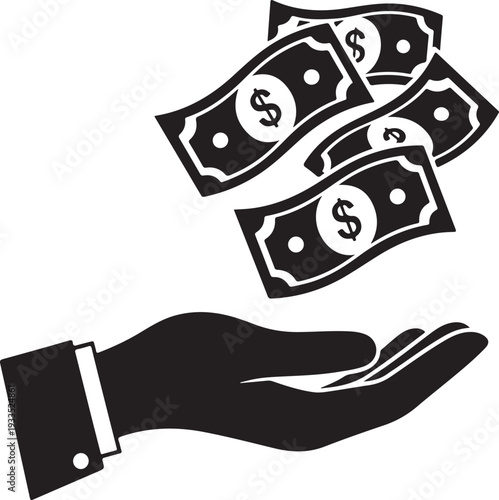 Hand catching falling US dollar banknotes, financial assistance, money transfer, payment and investment concept