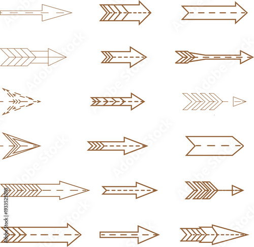 Rustic Arrow Icon Set: Brown Arrows for Direction, Navigation, and Design