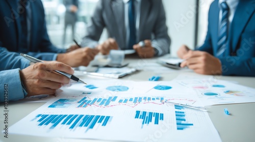 Business analysis meeting reviewing revenue charts