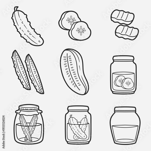 set of pickles with outline style good for icon, symbol, element design, coloring book, etc