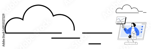 Cloud computing concept. Cloud computing enabling data analysis, secure communication, and information storage. Cloud computing supporting remote work, IT innovation, and connectivity. Perfect