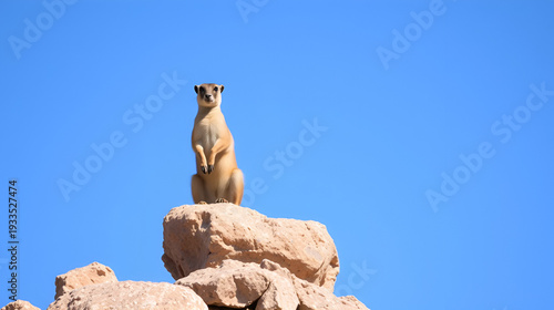 Rock hyrax on kopje beneath blue sky