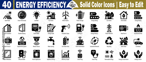 Energy efficiency modern flat design icons. These concepts for web and apps, Renewable energy sustainable power generation concept for future technology vector illustration.