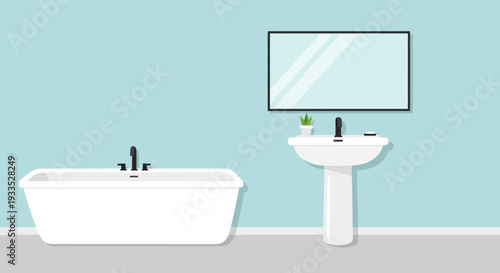Bathroom Fixtures Bathtub Sink Mirror Illustration.