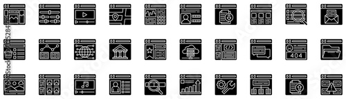 Web Browser icons collection. Vector illustration. Template, Custom, Video, Map, Dashboard, Login, Download, List, Website, Email. Pro Vector