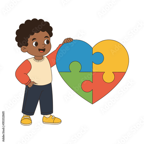 A child holds a heart-shaped puzzle piece, symbolizing connection and belonging.