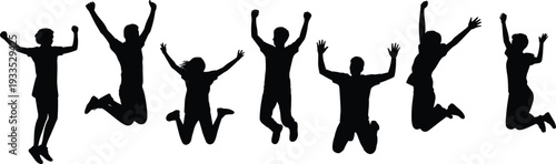 WebGroup silhouette jumping, joyful celebration, energetic poses, unity expression, happiness concept, lifestyle illustration, fun people, community gathering, excitement moment, dynamic design