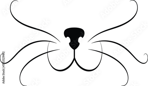 Minimalist black vector illustration of cat whiskers and nose isolated on white background for feline pet logo and costume design