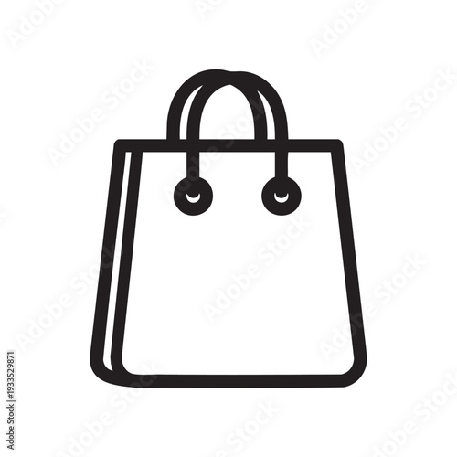 Simple black and line illustration of a shopping bag with handles, viewed from the front, in a minimalist style